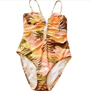 Sanctuary Swimsuit - One-Piece Bathing Suit - Size Medium - Yellow Orange Green